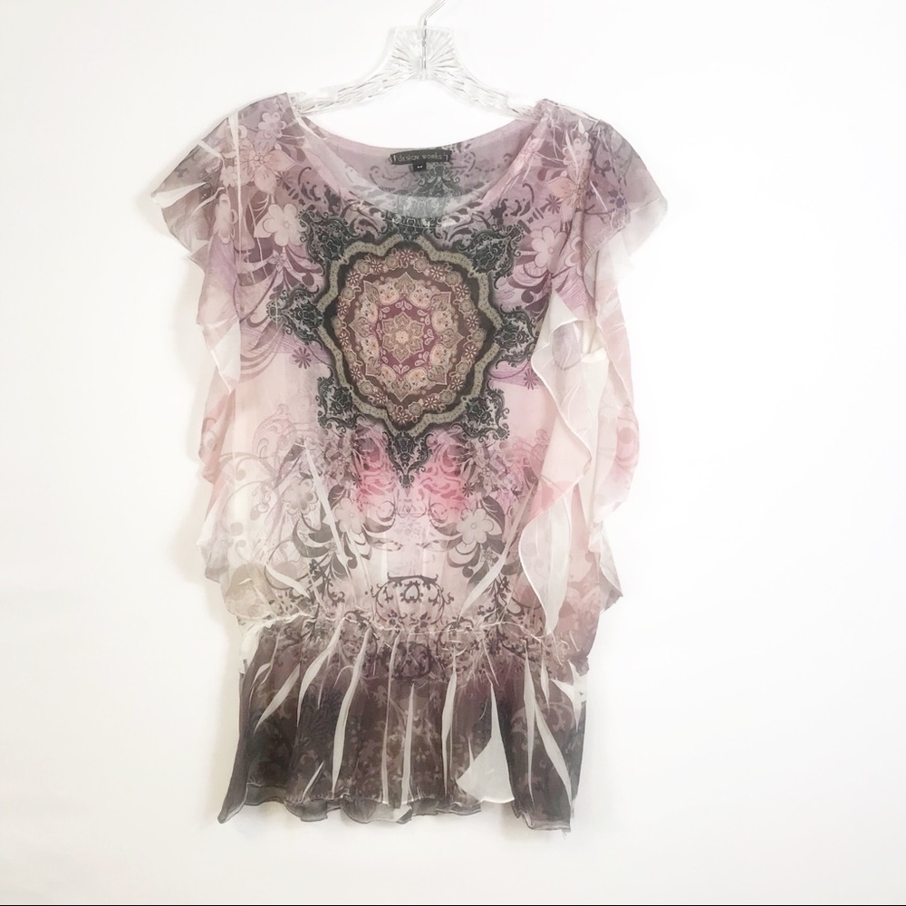 Design Works Women's Semi Sheer Blouse Size Medium